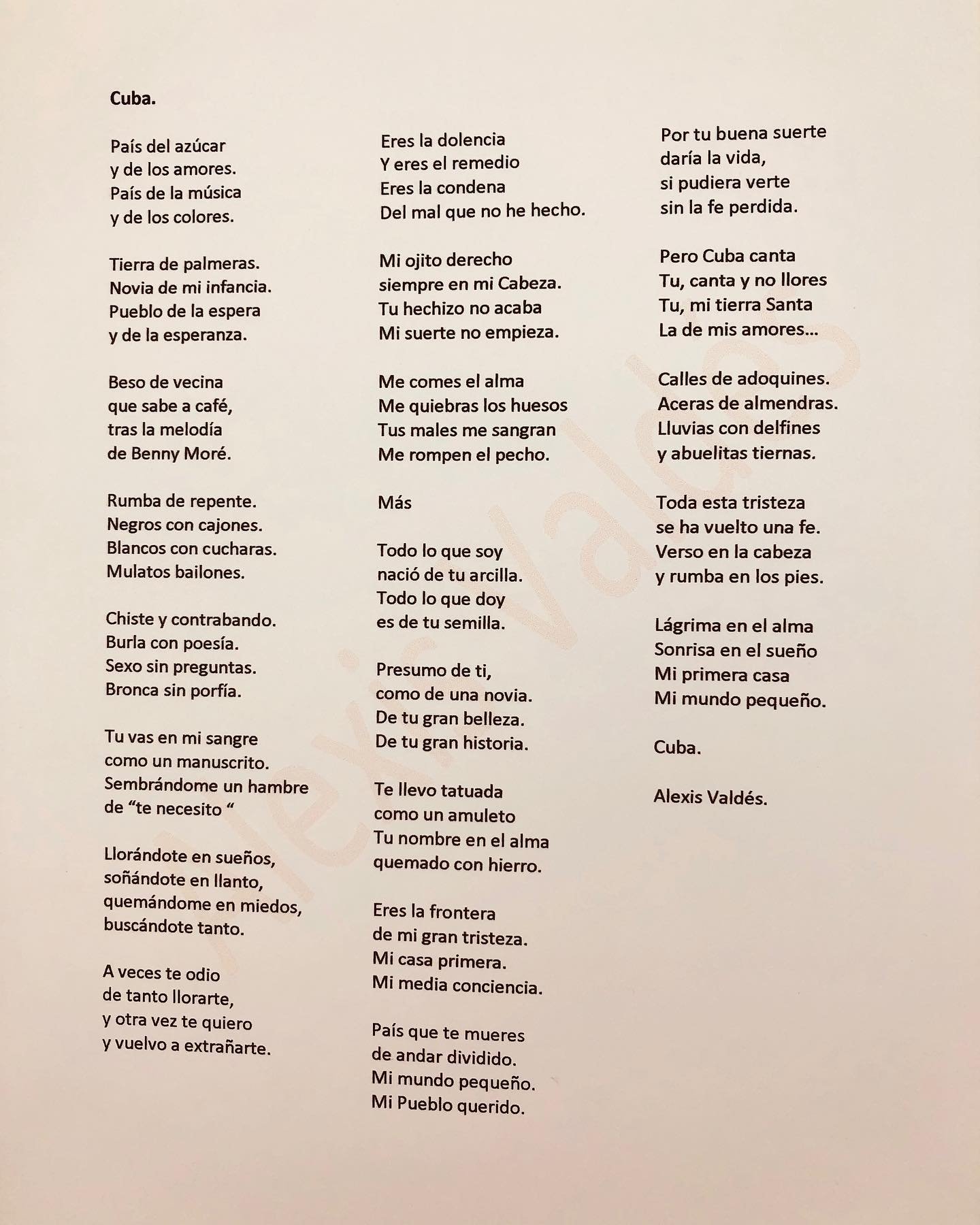 Alexis Valdés dedica conmovedor poema a Cuba 2