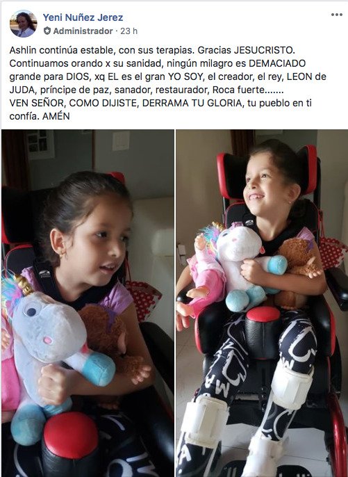 Madre de Ashlin Naara asegura que la niña continúa estable con sus terapias 5
