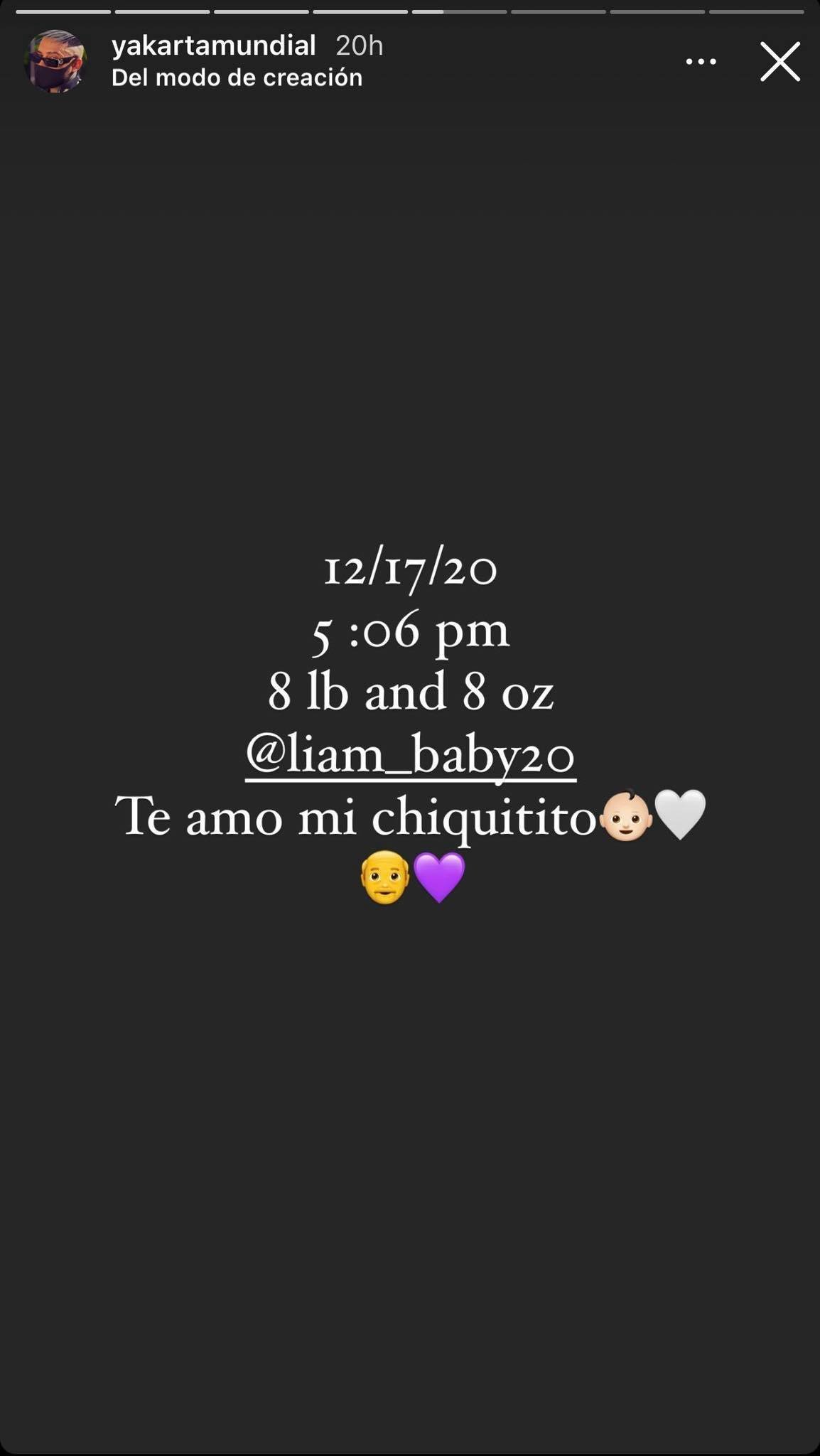 Yakarta anuncia el nacimiento de su hijo Liam 2