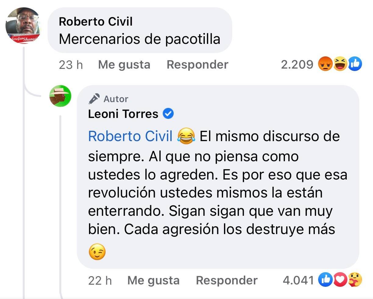 Leoni Torres responde a un usuario que lo llamó "mercenario de pacotilla" 10