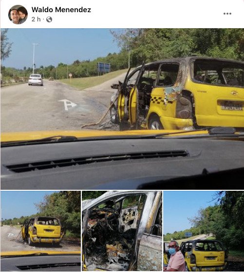 Taxi se incendia en Vía Blanca 4