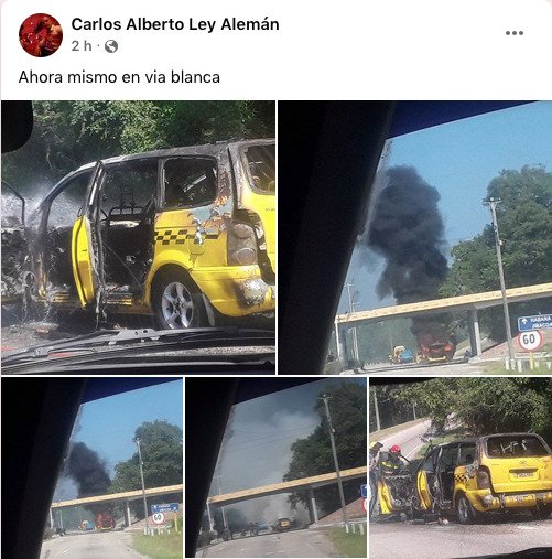 Taxi se incendia en Vía Blanca 3