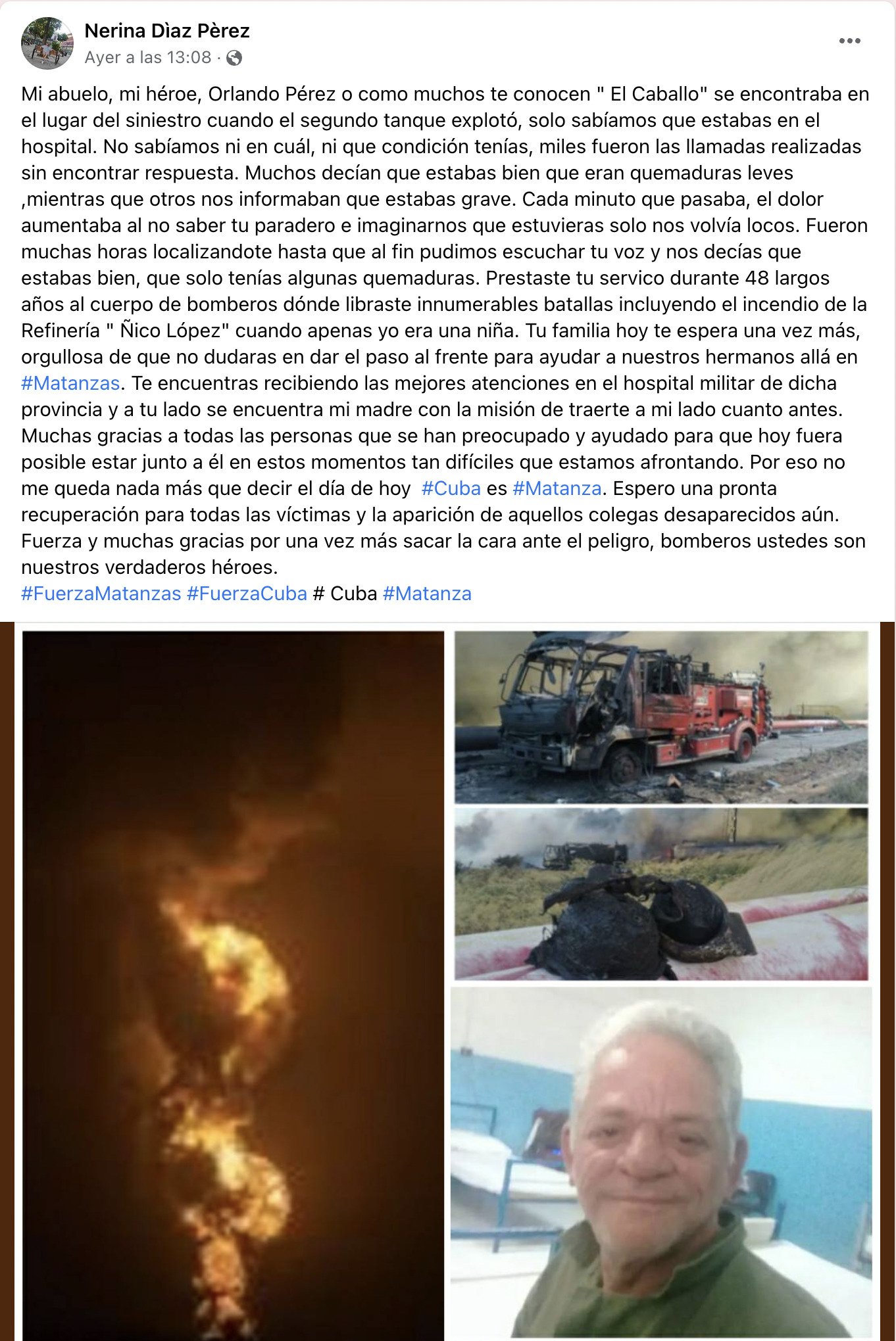 El emotivo mensaje de una nieta a su abuelo herido por incendio en Matanzas 4