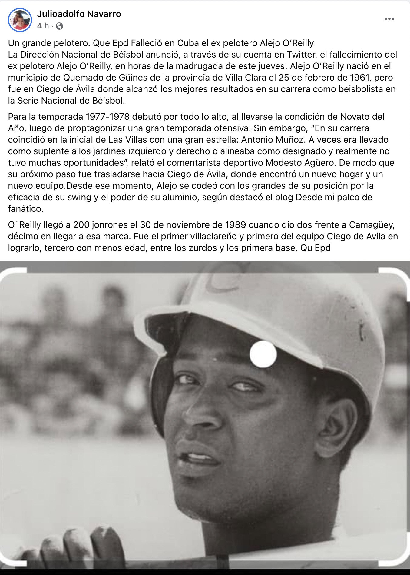 Fallece el destacado pelotero cubano Alejo O'Reilly 5
