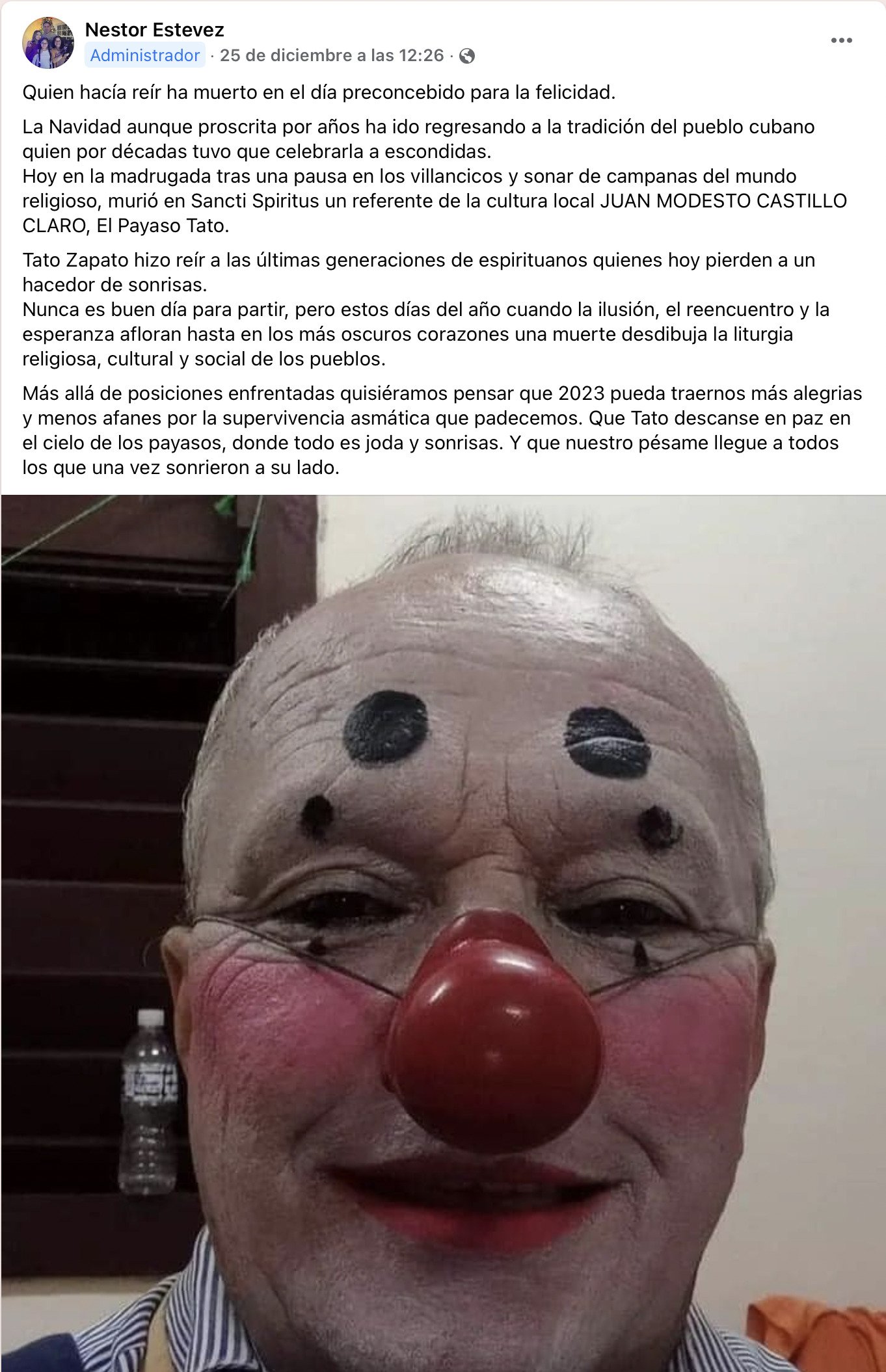 Fallece en Sancti Spíritus el popular payaso Tato Zapato 2