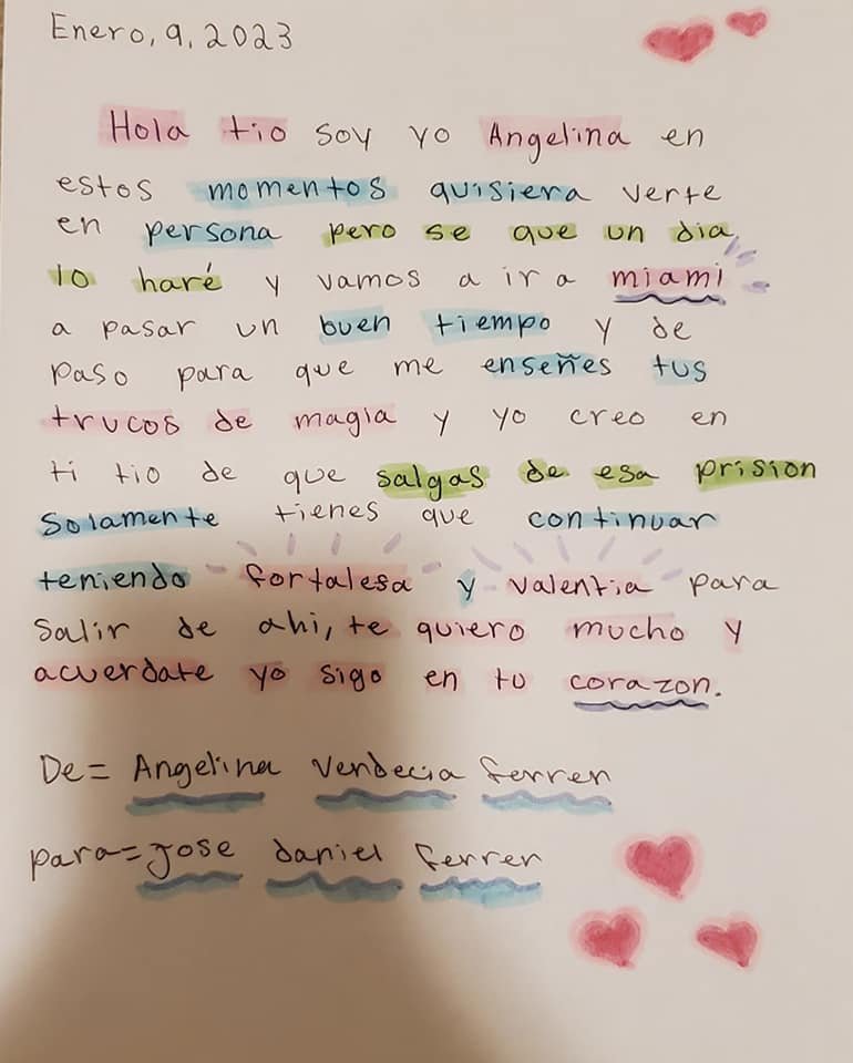 Sobrina de José Daniel Ferrer le envía emotiva carta 6