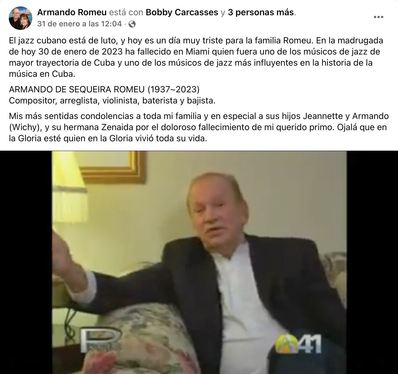 Fallece el músico cubano Armando de Sequeira Romeu 22