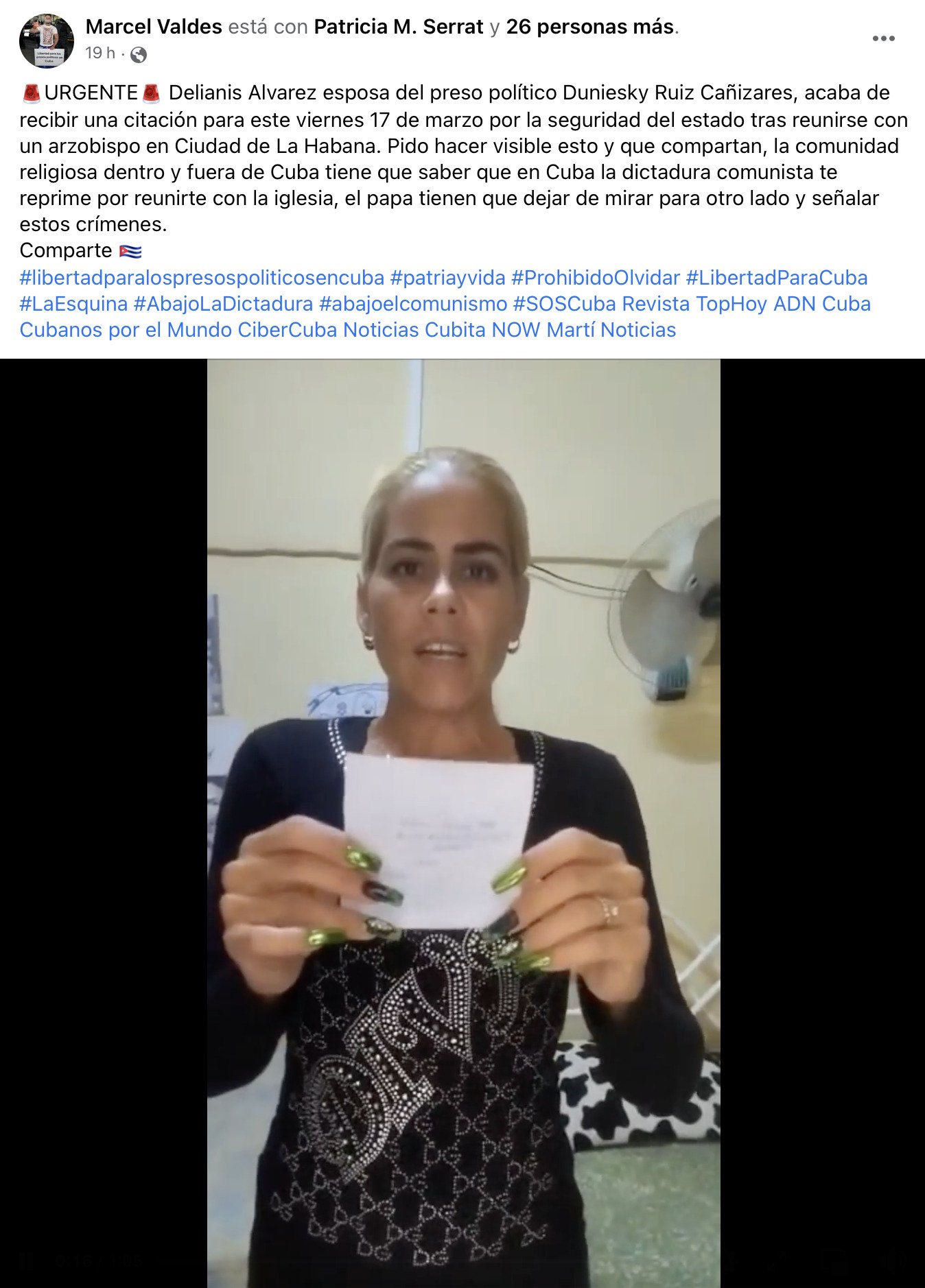 Citan a esposa de preso del 11J en Mayabeque tras reunirse con arzobispo en La Habana 2