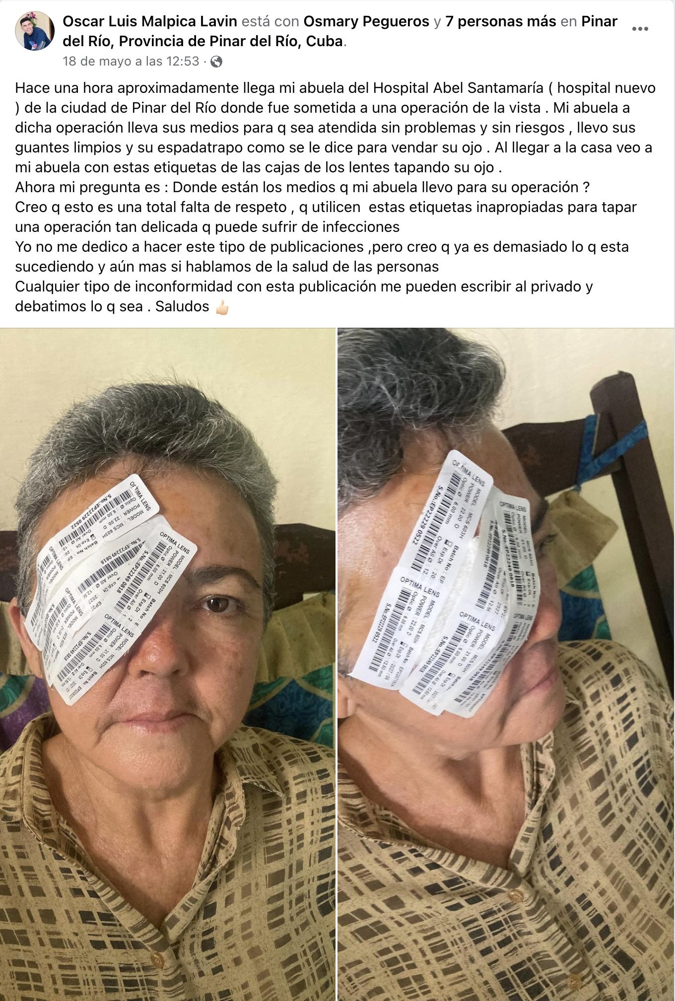 Cubano denuncia que a su abuela le colocaron etiquetas tras operación de la vista 2