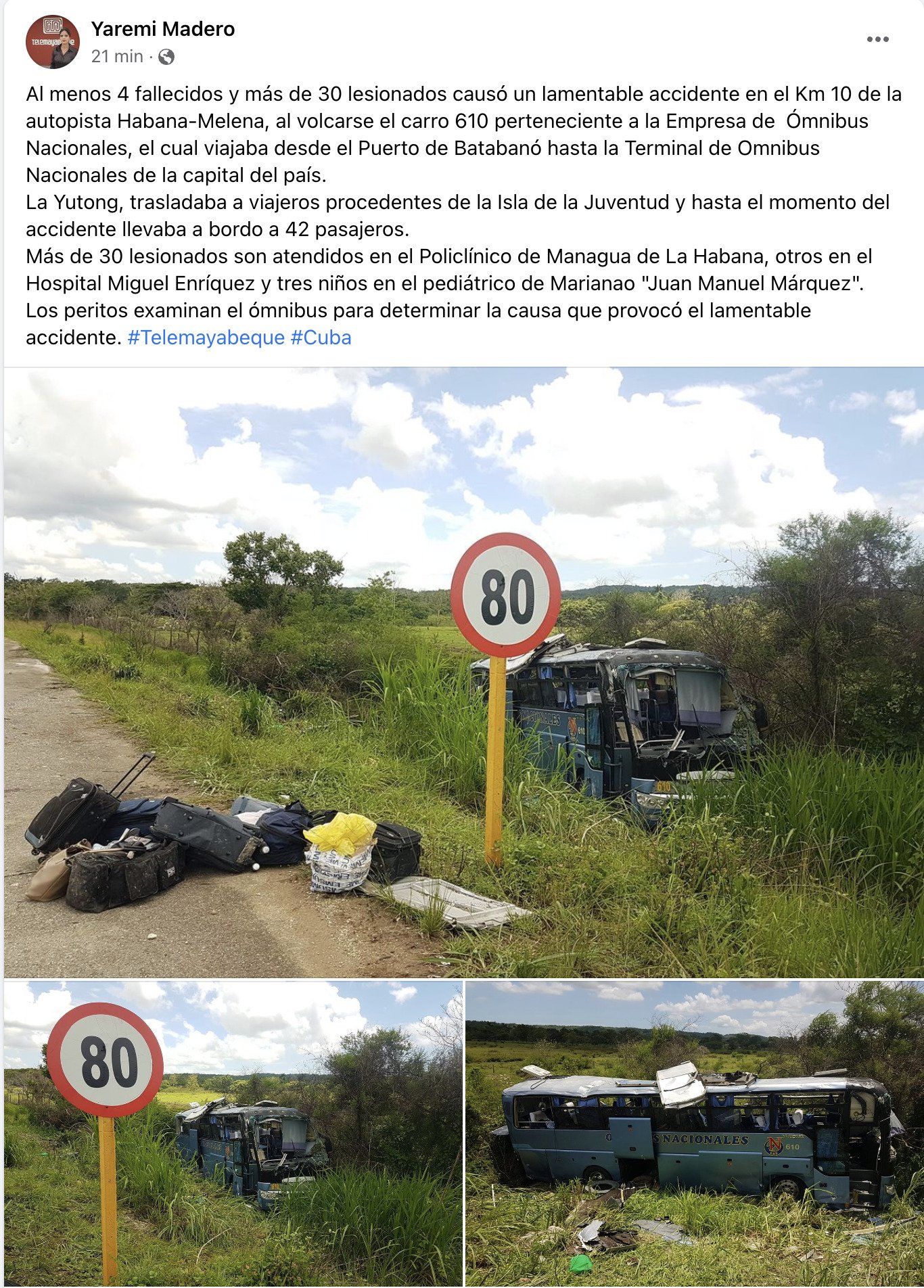 Varios fallecidos en accidente masivo de ómnibus que cubría la ruta Batabanó-Habana 9