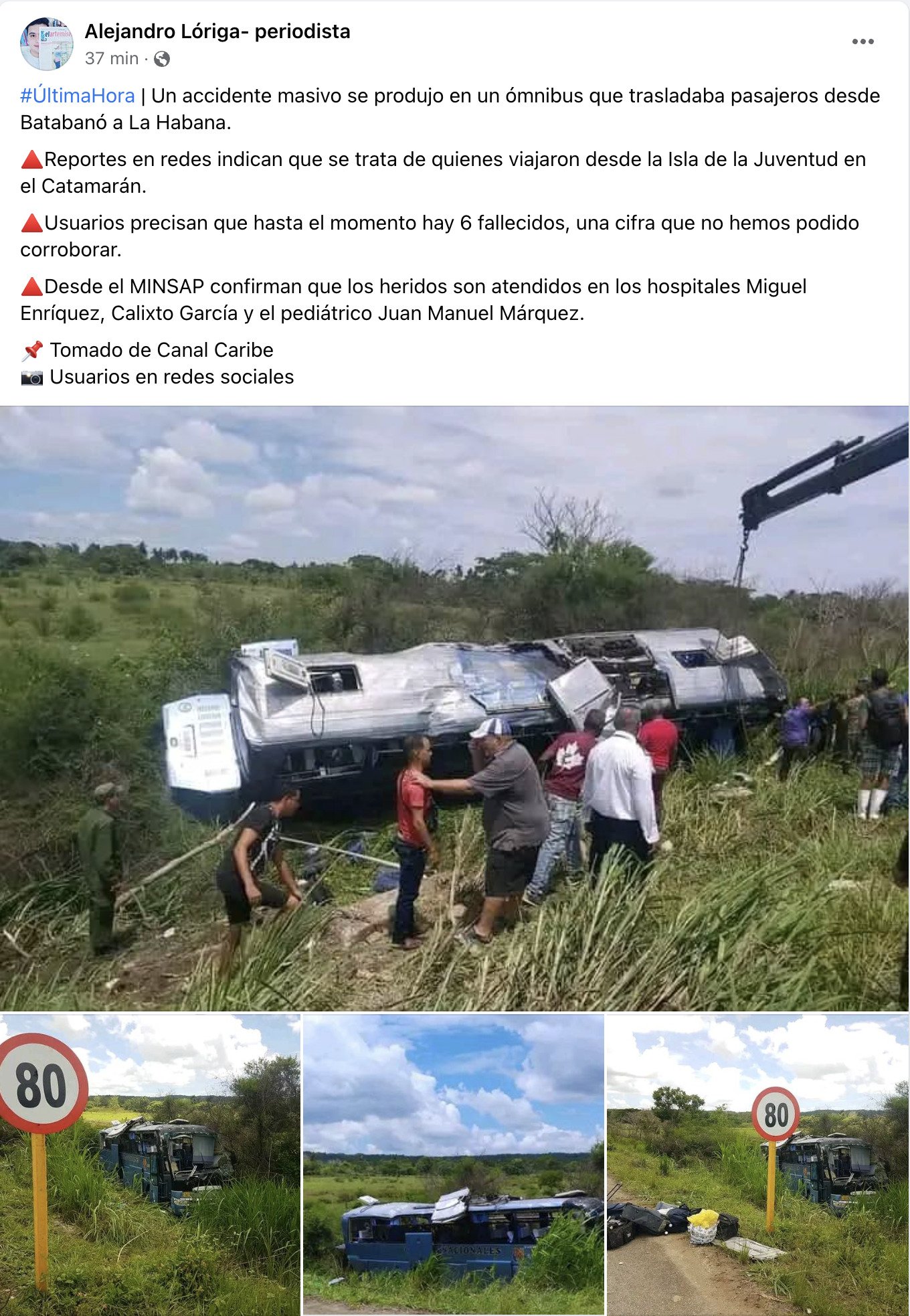 Varios fallecidos en accidente masivo de ómnibus que cubría la ruta Batabanó-Habana 12