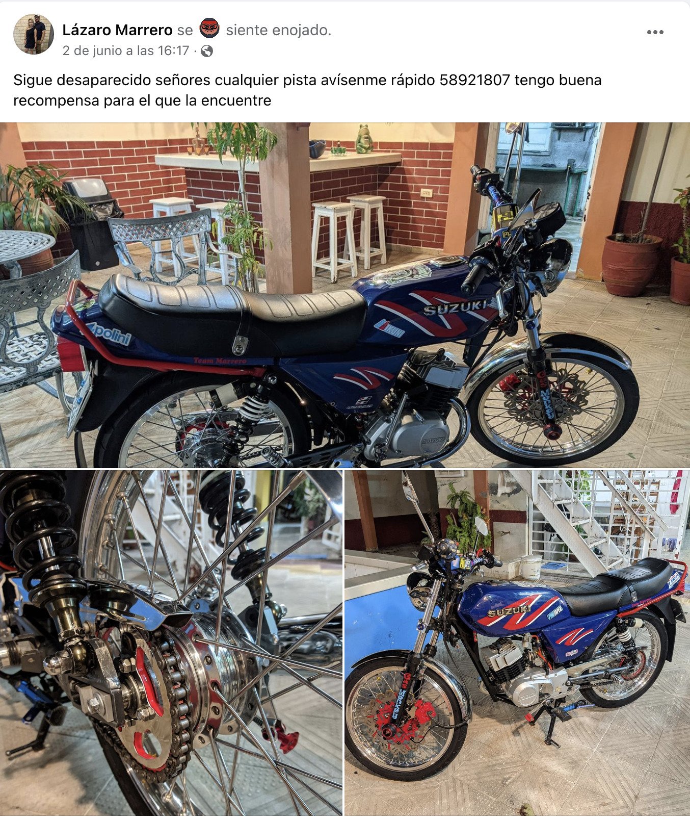 Cubano denuncia robo de su moto y pide ayuda para recuperarla 6