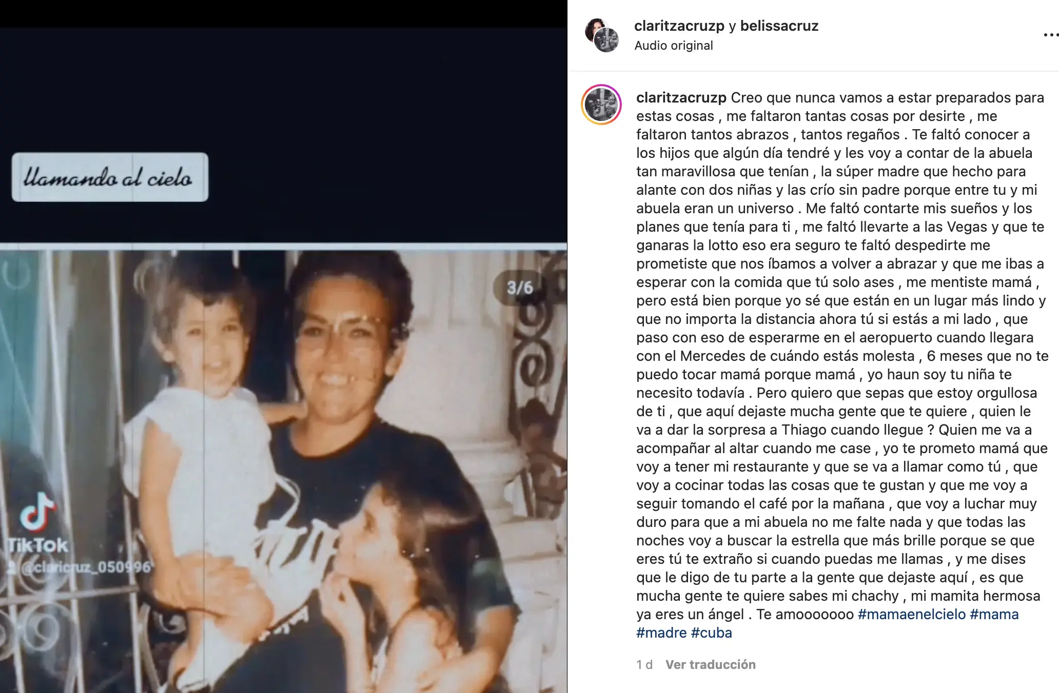 Fallece la madre de la actriz cubana Belissa Cruz